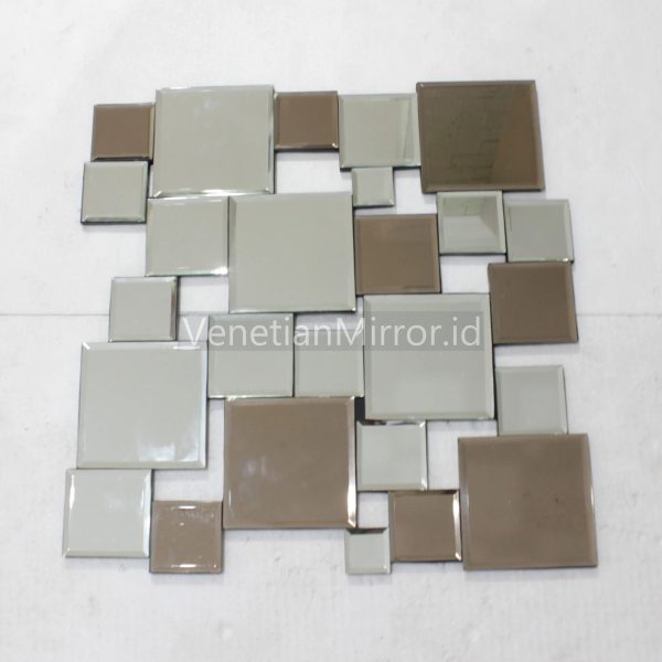 VM 004641 Mosaic Wall Mirror Square Silver Brown