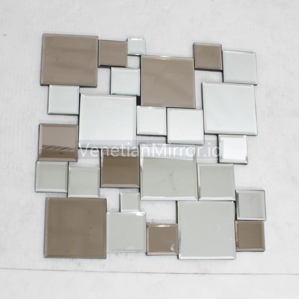 VM 004641 Mosaic Wall Mirror Square Silver Brown