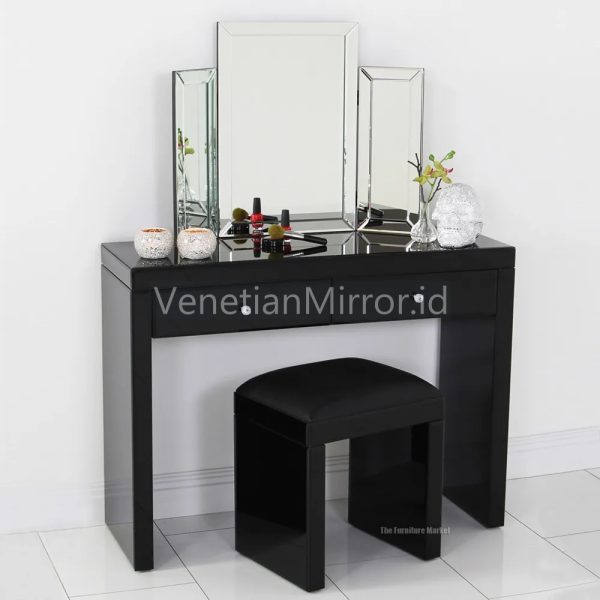 VM 006241 Mirrored Black Glass Dressing Table Set