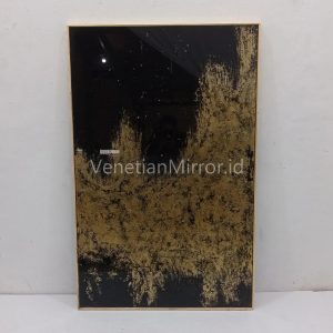 Rectangular Eglomise Wall Mirror with Black Frame and Gold Leaf Accent VM-018064