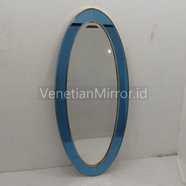 VM 004698 Oval Mirror Blue Brass Antique