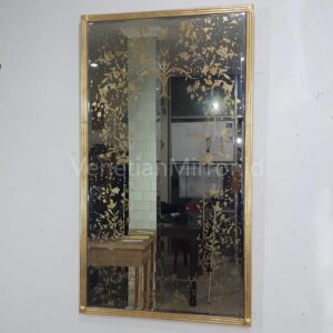 Rectangular Mirror with Acid-Etched Gold Eglomise Finish